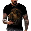 Męskie T-shirty Męskie T-shirt Moda Lato Druk 3D Zwierzę Król lasu Lew Tygrys Wzór Ulica Osobowość Dzikie Luźne przekładki