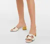 sandálias de couro recortadas de moda feminina mocassins de salto médio de calcanhar de dedo do dedo do pé de dedo do dedo do pé com tamanho de hardware de ouro euro 35-42