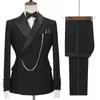 Custom Made Black Groom Tuxedo ed Lapel Double Breasted Men Suit Prom Wedding Party Mens Suits Costume jacketPants 220705