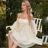 Party Dresses Bohemian Beige A Line Homecoming Dress Strapless Kne Length Swing Summer Gown med löstagbara ärmar YSAN1566 Party