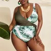 Womens Plus Size Swimwear fashion swimsuit swim swimming beachwear Siamese black green color printing no Bra underwire support summer swimsuits bikinis 001