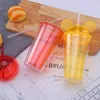 350ml 450ml 650ml Mouse Ear Tumblers Mouse Cup With Dome Lid Acrylic Cups Straws Double Walled Clear Travel Mugs Cute Child Kid Water Bottles