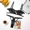 2021 Women Lingerie Set Sexy Lace Mesh Hollow Out Open Push Up Bra And Panty Two Piece Suit Black Bandage Underwear L220727