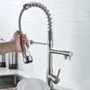 DQOK Black Brushed Spring Pull Down Kitchen Sink Faucet Cold Water Mixer Crane Tap with Dual Spout Deck Mounted 220716