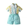Citgeett Summer Kids Toddler Baby Boys Stripe Printing Set Short Sleeve Jarretel Pants Clothing Set J220711