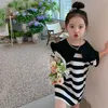 Flickans klänningar Småbarn Girls Dress Cotton Stripped Short Sleeve Children Ruffles Kids for Fashion ClothingGirl's