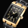 Men's 2024 Simple Fashion Black Face Sier Rectangular rostfritt stål Kalender Waterproof Quartz Watch Relogio Masculino