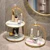 Deluxe Gold Cosmetic Shelf Iron Art Makeup Organizer Dressing Table Lipstick Perfume Storage Bathroom Floor Rack 220507