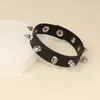 Chaîne à maillons une/deux/trois rangées cuspidales Spike Rivets goujon large manchette en cuir Punk gothique Rock Bracelet unisexe bijoux BraceletLink