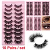 Faux cils oeil de chat moelleux Faux vison cils 8D 3D vaporeux Curl cils 10 paires Pack dramatique long épais Volume naturel Faux cils