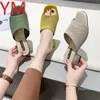 패션 여름 샌들 여성 신발 mules 슬라이드 peep 발가락 광장 하이힐 여성 구두 캐주얼 힐 35-391