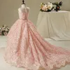 Różowa suknia balowa sukienki kwiat dziewczyny kurczące koronkowe sukienki ślubne Pierwsze sukienki Komunii Święta