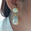 White Keshi Gold color Plated Stud Earrings Nucleated Flameball Baroque Pearl earrings luxury wedding for women