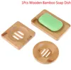Natural Bamboo Wood Soap Dish Storage Holder Bathroom Round Drain Box Rectangular Square Ecofriendly Wooden Tray Holder C0613G02