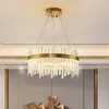 Lampy wiszące do jadalni Projekt prostokąta Oświetlenie wyspy kuchennej Złota LED LED LUSTER Nowoczesny okrągły kryształowy żyrandolier
