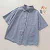 Kvinnors blusar Skjortor Kvinnors sommartunikkontor Chiffon Blue för kvinnor Vit skjorta Korean Solid Color Tops Kort ärm TEESSvinnor