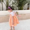 15929 Zomer Babymeisjes Casual Plaid Dress Turn Down Collar Princess Dress Dress Children Kids Katoenen jurken