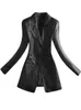 Lautaro Spring Elegant Black Light Soft Faux Leather Blazer Long Sleeve Slim Fit Luxury Women Blazers and Jackets Fashion L220801