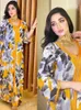 Etnisk klädtryck Abaya klänning för kvinnor Dubai V-ringning långärmad muslim