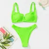 2022 Sexy Kobiety Swimsuit Solid Swimwear Kobieta Wysoka Talia Thong Brazylijski Bikini Zestaw Kostium Kąpielowy Kobiety