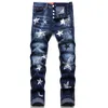 Men Badge Rips Stretch Black Jeans Men's Fashion Slim Fit Washed Motocycle Denim Pants Panelled Hip HOP Trousers 10200