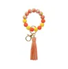 Silikon-Schlüsselanhänger mit Quaste, Holzperlen, Armband, Schlüsselanhänger für Damen und Herren, mehrfarbige Perlen-Schlüsselanhänger