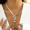 Pearl Beads Chain with Heart Pendant Necklace for Women Fashion Ladies Asymmetry Chain Necklaces Jewelry on Neck Trendy Gift