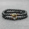 Link Chain 2st/ Set Men Armband Natural Lava Stone Pärlor Armband Moonstone Labradorite för par smycken manlig pulseira INTE22