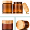 150 ml/250 ml crème Jar container verpakking flessen Amber Pet Cosmetic 8oz plastic pot met schroefdop bamboe houten deksel