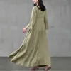 Retro Style Women O Neck Oversize Long Sleeve Dress Solid Color Large Cotton Linen Leisure Maxi Dress L220705