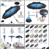 Umbrellas Household Sundries Home Garden Uv Protection Umbrella C-Hook Hands Folding Double Layer Inverted Chuva Self Stand Inside Out Rai