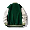 Ricama lettere N Uomo Varsity Bomber Oversize Vintage Y2k Cappotti da baseball Donna Manica in pelle Verde Autunno Capispalla T220816