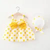 Robes de fille 2pièce 2022 Été Enfants Vêtements pour tout-petits Coréen Mignon Dot Sans manches Bébé Princesse Robe Sunhat Born Vêtements Ensemble BC207Girl's