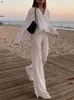 Женский элегантный плиссированный комплект из 2 предметов, повседневный свободный женский домашний костюм, рубашка с длинным рукавом, блузка и брюки с высокой талией, наряды 220621