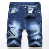Elastische gescheurde zomerheren shorts 2022 Casual los blauwe short jeans gat patchwork denim broek pantalones cortos de hombre