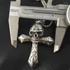 Hänghalsband coola smycken för män silver rostfritt stål skelettskalle kors med lådkedja hiphop stylependant