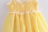 2022 Princess Yellow Checkred Plaid Print Ball Gown Sling Organza Dress Women Spliced Lace Swing Mini Fairy Robe Vestidos 220511