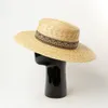 Chapéus largos de palha de trigo chapéu de sol adulto bordado de bordado decorativo tampo plano de topo de tiro de praia Capswide