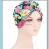 Beanie/Skl Caps Hats Hats Scarves Gloves Fashion Accessories Womens Chemo Cap Cancer Hat Flower Printed Muslim Hair Scarf Tu Ota0Q