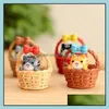 Cat in Bowknot Bamboo Basket Resin Doll Toy Moss Terrarium rolearments micro landscape accapes diy miniature fairy Garden Drop Drop
