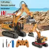 1 20 stor legering Remote Control Excavator 11 Channel Crawler Excavator Children Boy Competition Engineering Fordons Model Toy 220720