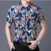 Camisas casuais masculinas estampadas colarinho virado de colar