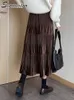 Surmiitro super kwaliteit fluwelen lange rok vrouwen herfst winter Koreaanse stijl Mid-length hoge taille geplooid Midi vrouw 220317