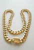 10 mm30 pounins Cuban Miami Link Bracelet Chain Set 14k Gold plaqué en acier inoxydable 267T