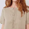 Solid Color Women Straight Type Loose Short Sleeve Cotton Linen Baggy Tunic Shirt Kaftan Knee Length Dress L220705