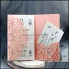 Greeting Cards Event Party Supplies Festive Home Garden Wedding Invitation Kits Spring Flower Laser Cut Pocket Bridal Card For Engagement