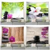 Green Bamboo Orchid Zen Tapestry Black Stone Wooden Board Print Asian Spa Landscape Wall Hanging Home Living Room Bedroom Decor J220804