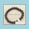 Charm Bracelets Jewelry 8Mm Natural Black Lava Stone White Turquoise Bracelet Vaolcano Aromatherapy Essential Oil Diff Dhdmf
