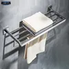 Badrum fyrkantig badhandduk rack rostfritt stål spegel polering kromkvalitet väggmonterad handduk rälshållare toalettstång T200506