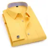 Hommes français boutons de manchette chemises à manches longues noir blanc bleu jaune revers homme robe d'affaires chemise Fit fête de mariage hommes vêtements 220330